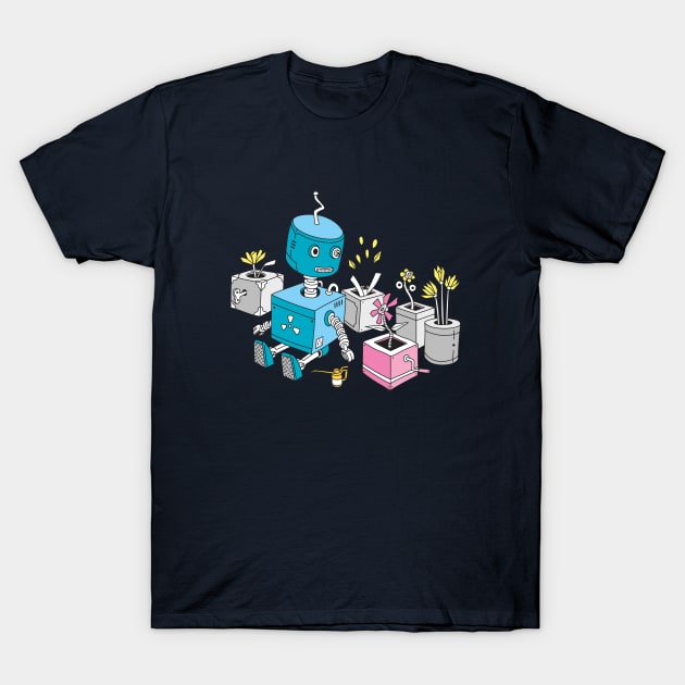 Robot with Flowers T-Shirt by asitha